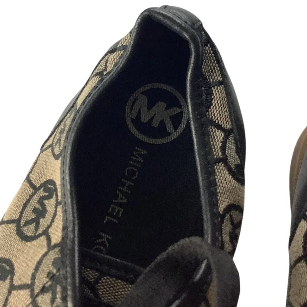 Michael Kors Womens MK Logo Monogram City Sneakers Sz 8M Black & Tan Rubber Sole